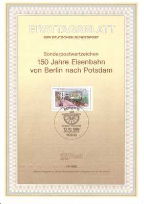 Ersttagsblatt: „150 Jahre Eisenbahn von Berlin nach Potsdam“